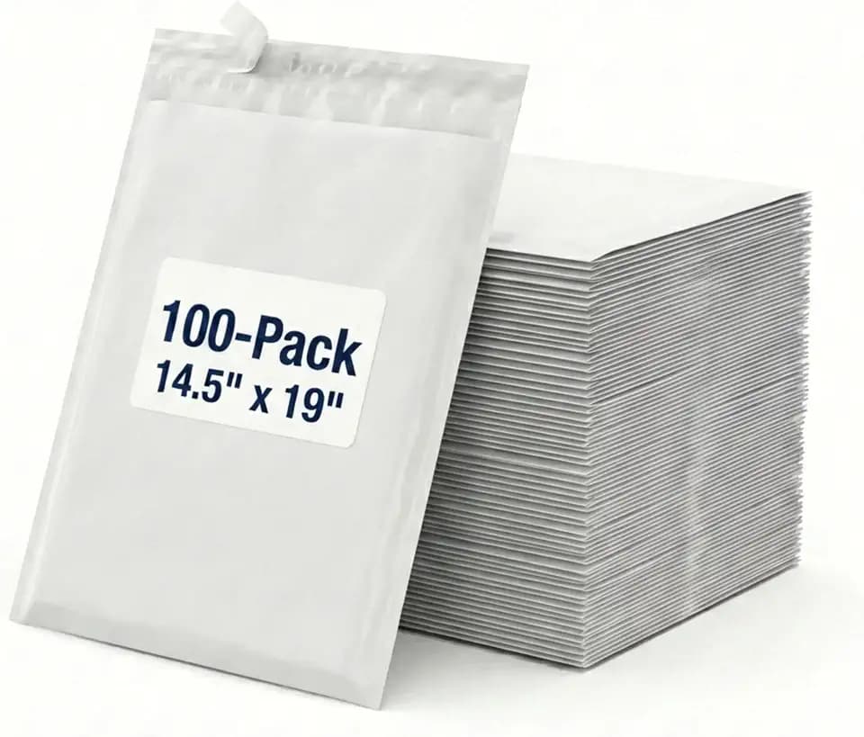 BOX USA Shipping Bags 14½ x 19 (100-Pack) White - Large Heavy Duty Self-Adhesive Envelope Poly Mailers for Packing