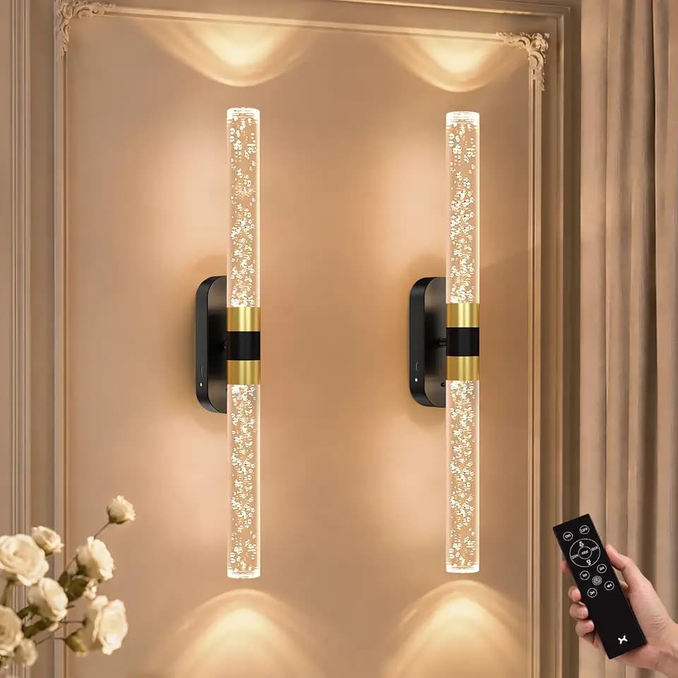Crystal Battery Operated Wall Sconces Set of 2 for Home Space