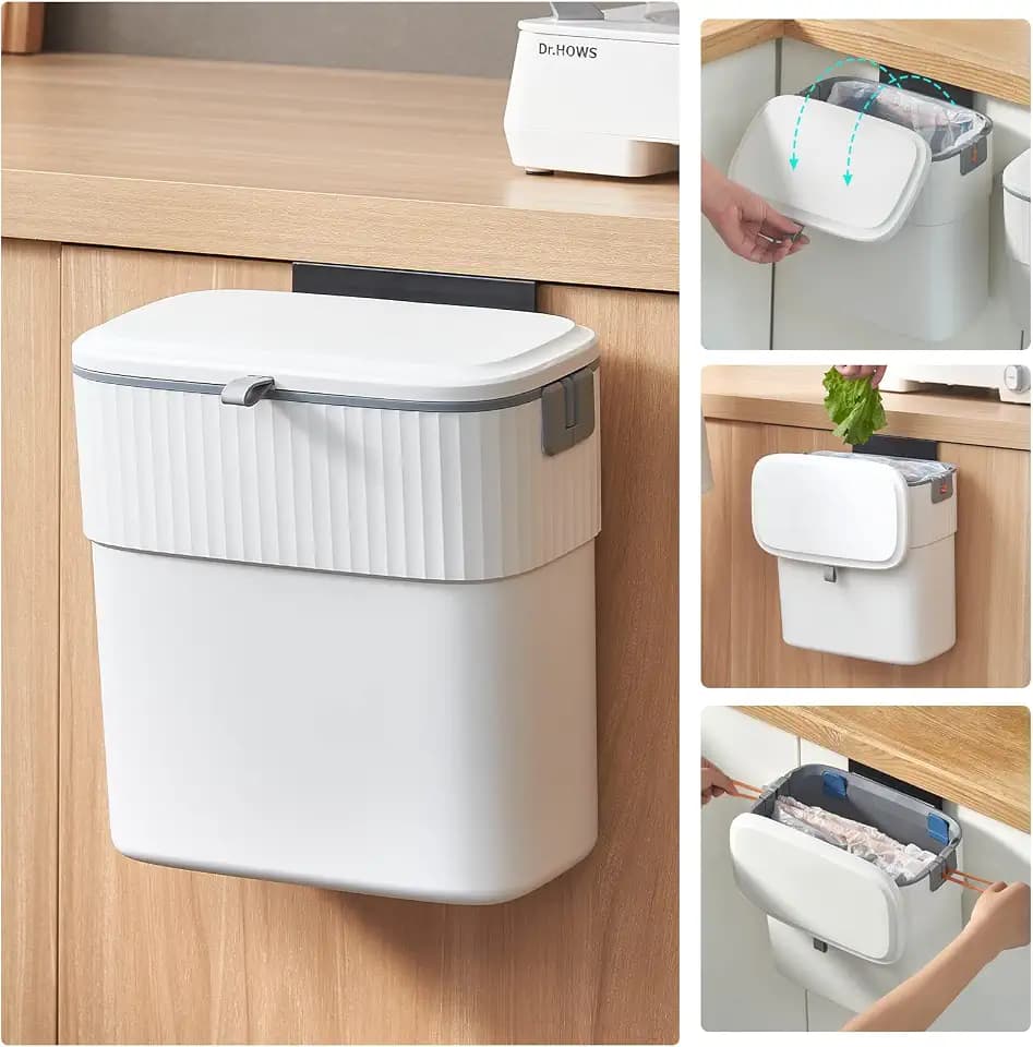 ELPHECO Hanging Trash Can with Lid, 2.5 Gallon, Kitchen Compost Bin