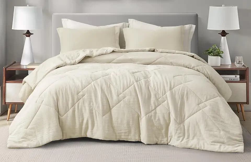 Chezmoi Collection Skye 2-Piece 100% Cotton Muslin Thin Comforter Set Twin XL, Natural Color Reversible Soft Washed Cotton Gauze Breathable Lightweight Comforter, 130GSM Fill Summer Blanket