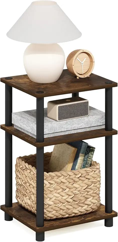 Furinno JUST Toolless 3-Tier Side Table, Open Shelf End Table, Amber Pine