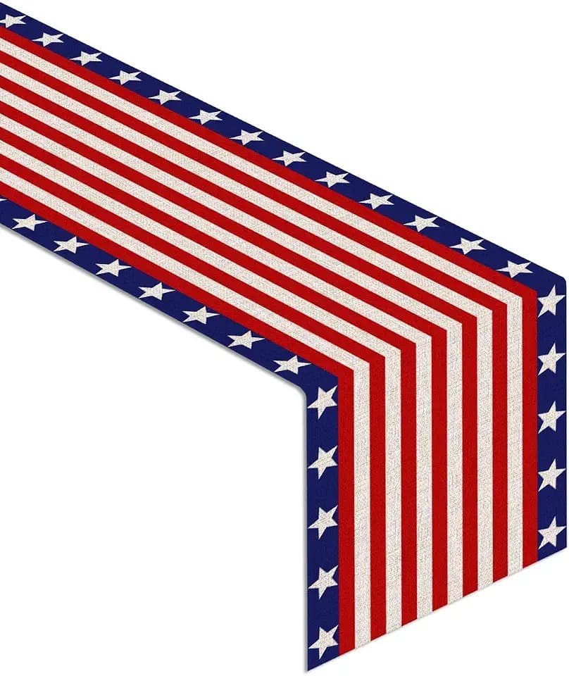 Linen 13x72'' Veterans Day Table Runner Labor Day American Stars and Stripes Flag Independence Day Kitchen Dining Room Table Patriotic Decoration (Red)