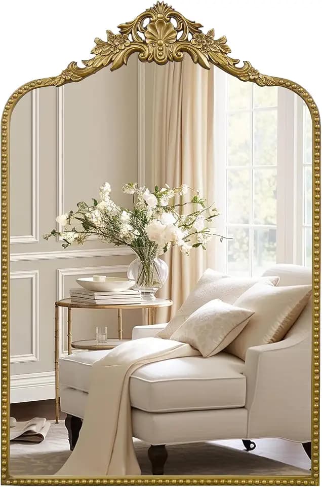 G-LEAF Vintage Baroque Mirror 24"X36", Mantel Victorian Antique Farmhouse Mirror with Gold Ornate Metal Frame for Fireplace Entryway Living Room Hallway Bathroom