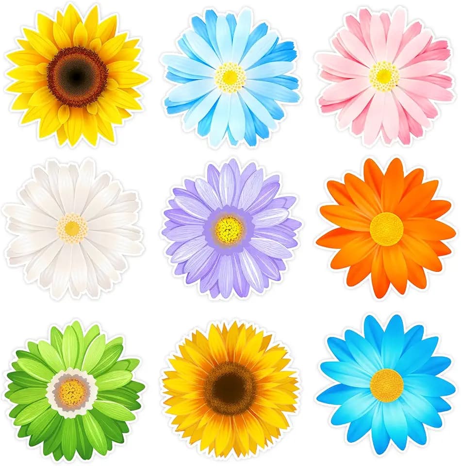 Vuzvuv 63Pcs Spring Flowers Cutouts Paper with 100Pcs Glue Points for Wall Bulletin Board Decorations or Theme Party or Classroom Decor Supplies