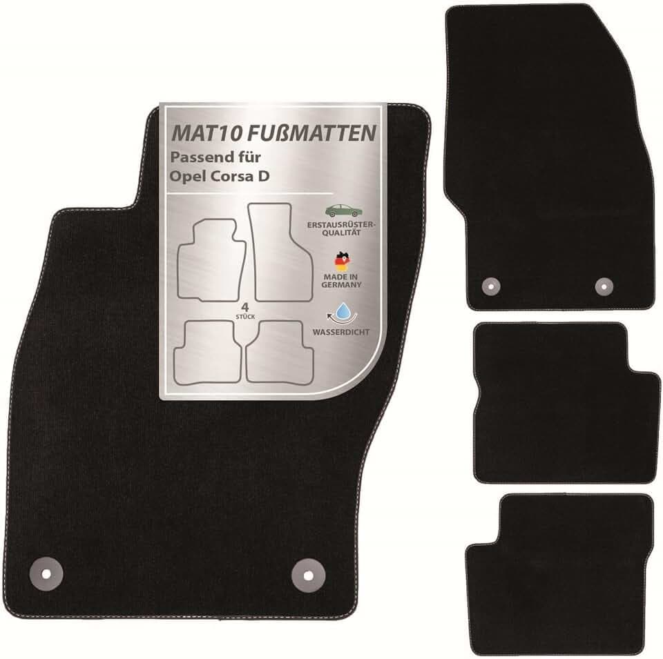 Auto-Fußmatten passend für Opel Corsa D (BJ 10/2006-12/2014) aus Velours | 4-teiliges Automatten Set | langlebige Erstausrüsterqualität, Made in Germany, Schwarz