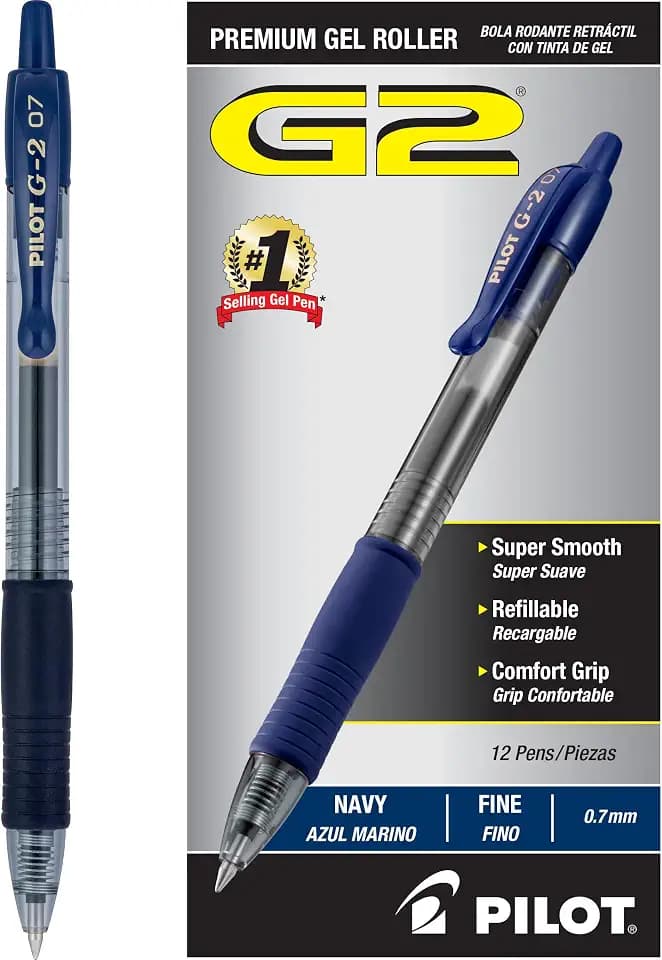 PILOT G2 Premium Gel Pens, Fine Point 0.7mm, Navy Ink, 12-Pack