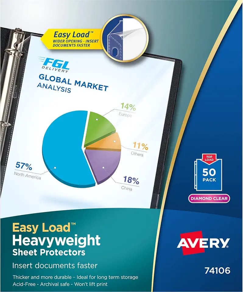 Avery® Diamond Clear Heavyweight Sheet Protectors, Easy Load, 50 Document Protectors (74106)