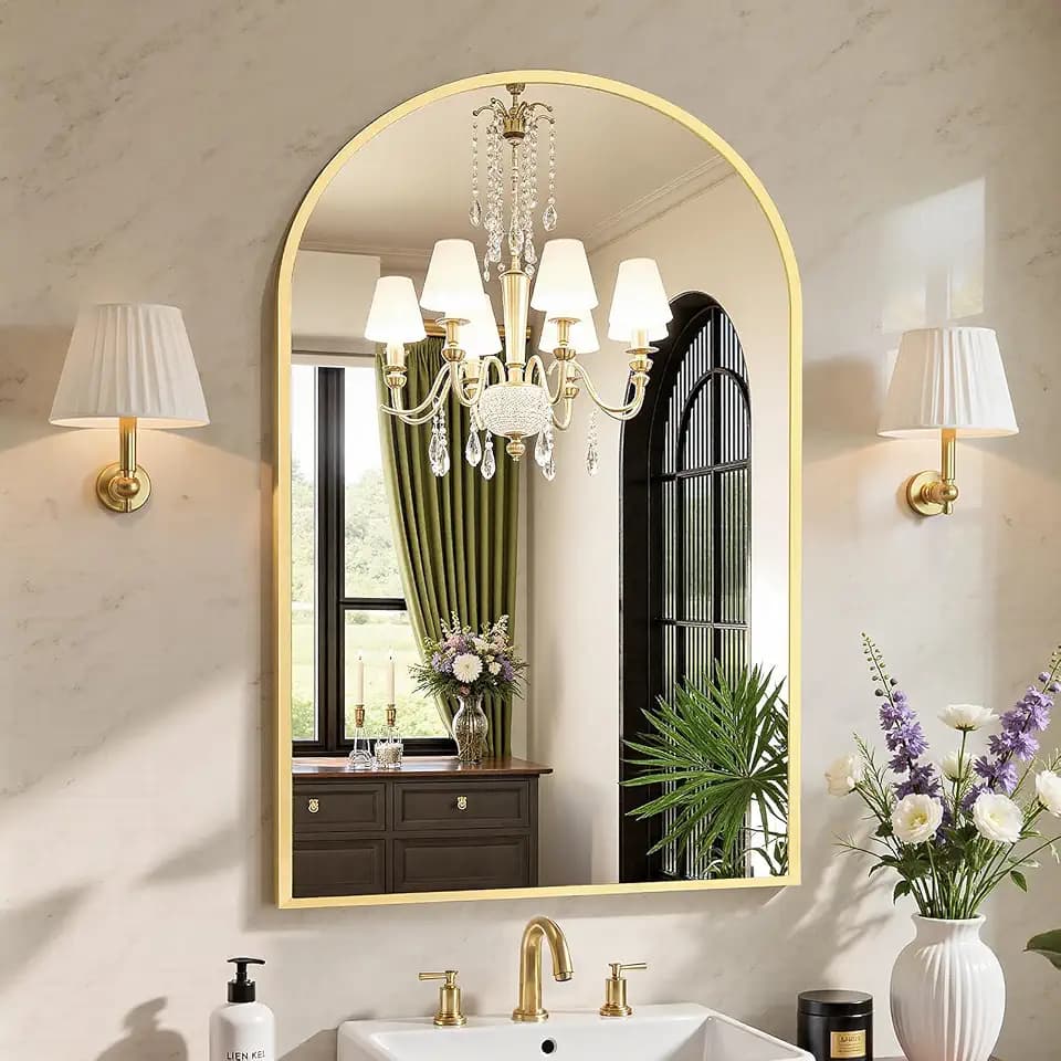 Sweetcrispy 24"x 36" Arched Gold Bathroom Mirrors for Wall