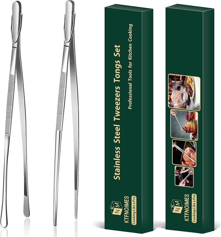 2 Pcs 12-Inch Cooking Tweezers Fine Tweezer Tongs, Extra-Long Stainless Steel Kitchen Tweezers, for Grilling, Serving, and Food Preparation,Silver