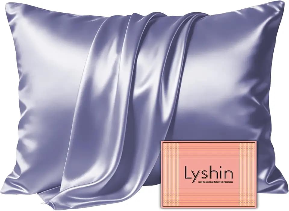 LYSHIN Silk Pillow Cases Queen Size with Hidden Zipper, Grayish Blue