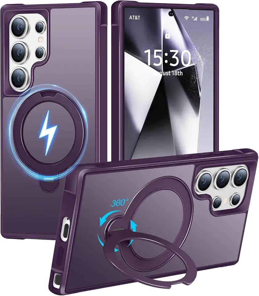 HuwaiH 360° Magnet Ständer Hülle für Samsung Galaxy S24 Ultra, Violett