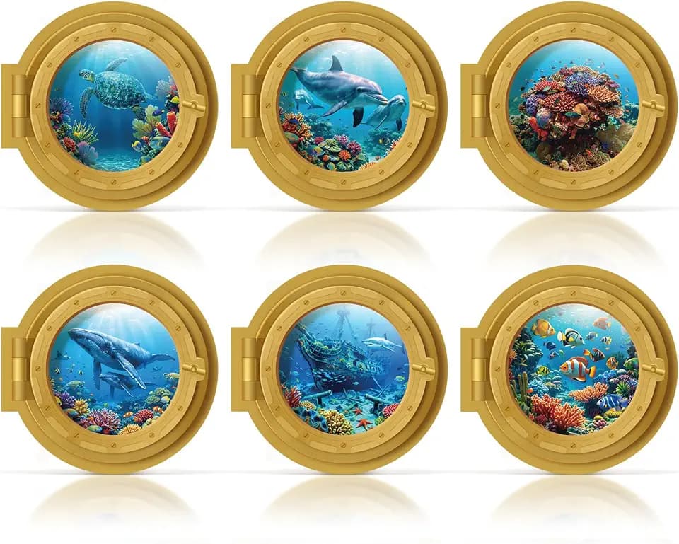6 Styles Large Nautical Porthole Cutouts 11'' Double Printed Under The Sea