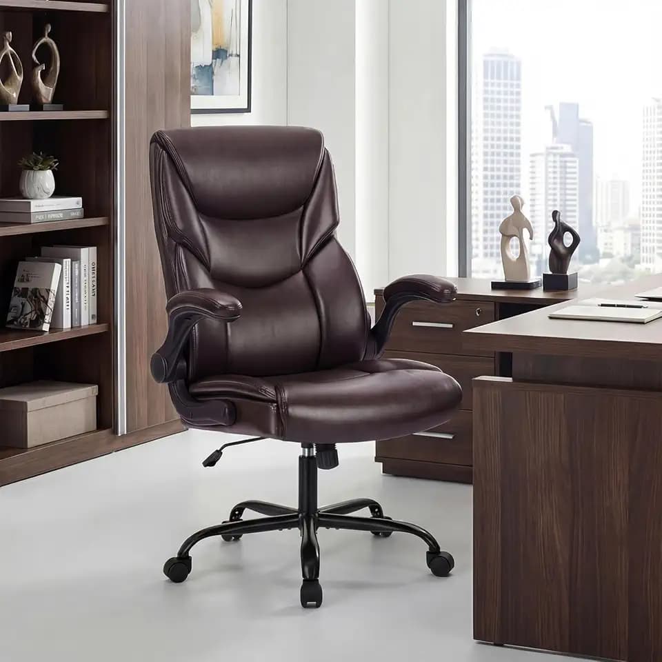 OLIXIS PU Leather Desk Chair, Ergonomic Office Chair, Flip-up Armrest