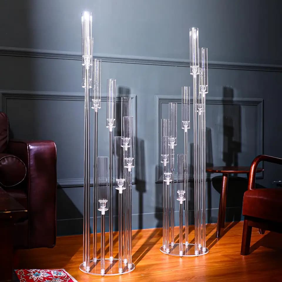 Vesici 2 Pcs 8 Arm Clear Acrylic Candelabras Centerpieces for Tables