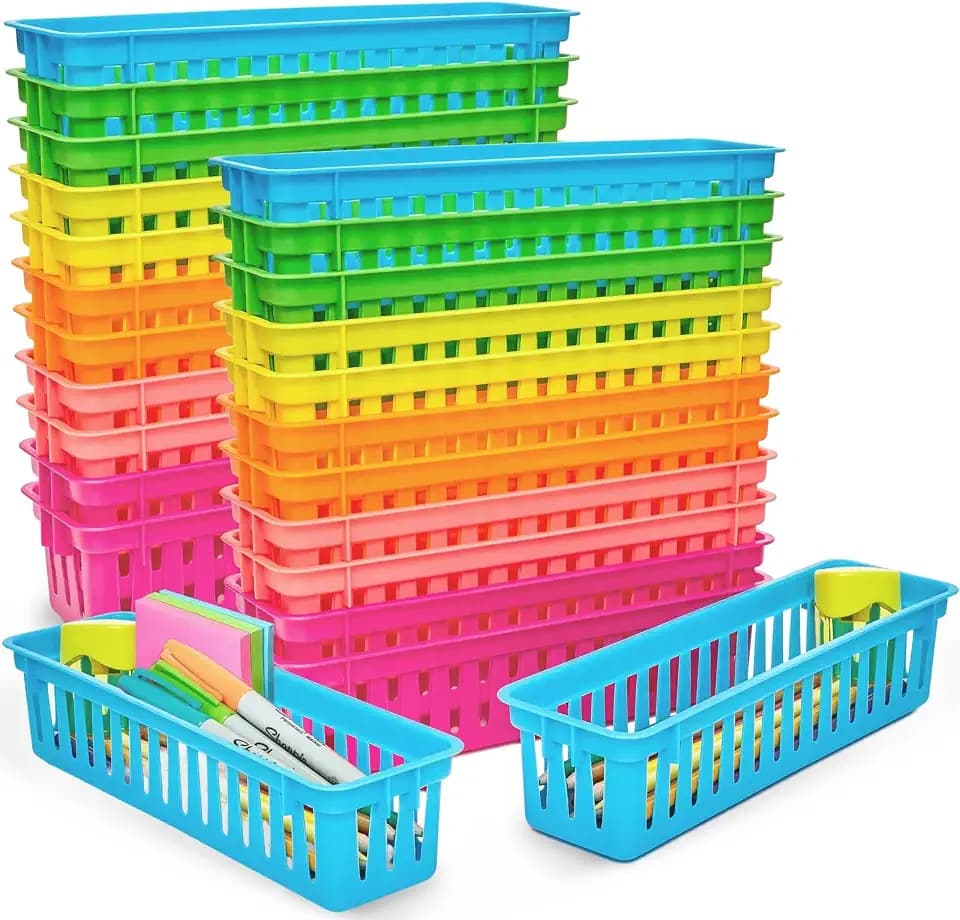 Juvale 24-Pack Pencil Holder Trays and Organization Baskets - Plastic Caddy for Desk and Elementary Teacher Supplies for Classroom Decoration
