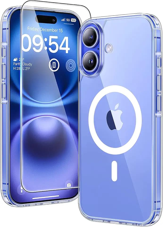 TAURI für iPhone 16 Hülle 6,1" mit Schutzfolie - Durchsichtig