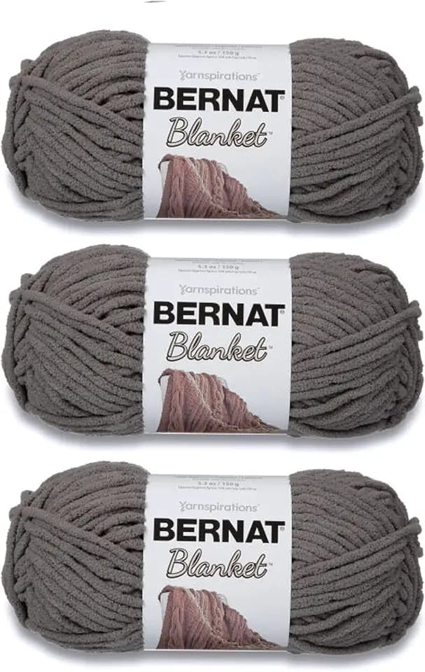 Bernat Blanket Yarn Super Bulky Soft Chenille Yarn, Dark Gray, 3-Pack