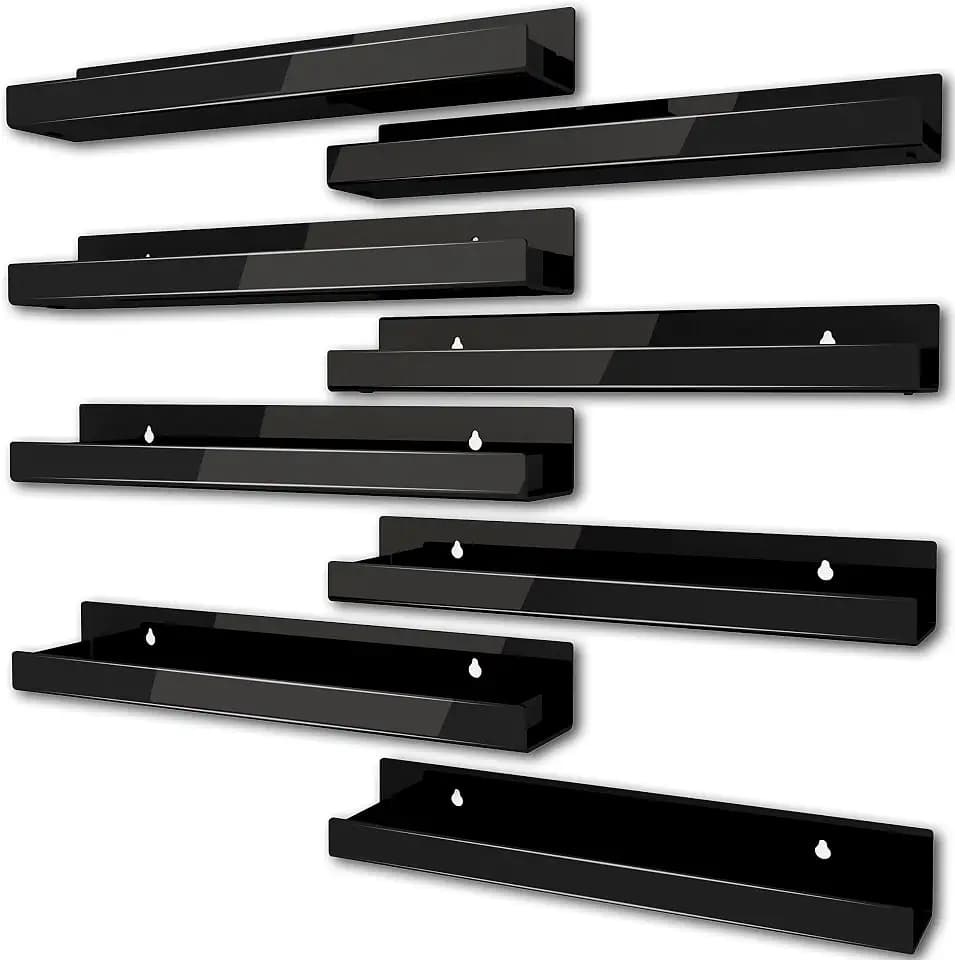 8 Pack 15 Inch Black Acrylic Floating Wall Shelves, Kids Bookshelf