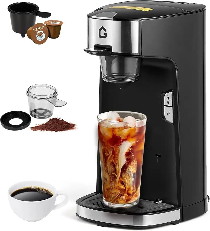 IDEALHOUSE Single Serve Coffee Maker, k Cup Compatibility, Auto Shut Off, Adjustable Tray, One-Button Fast Brew, 18.6 Oz Water Tank for Capsule, Ground & Tea, for Home, Office