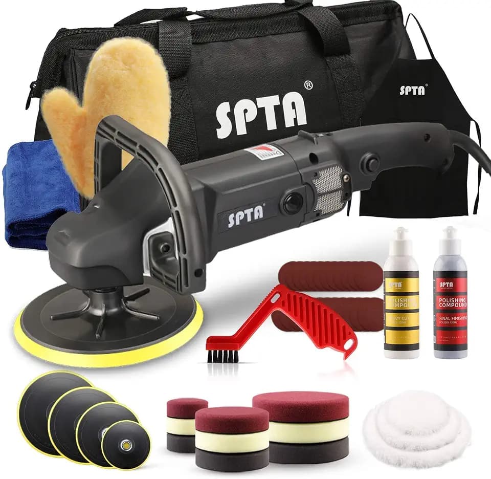 Buffer Polisher, SPTA 7 Inch 180mm Rotary Polisher Car Polisher Electric Polisher RO Polisher & Polishing Pads Set for Auto Buffing and Polishing