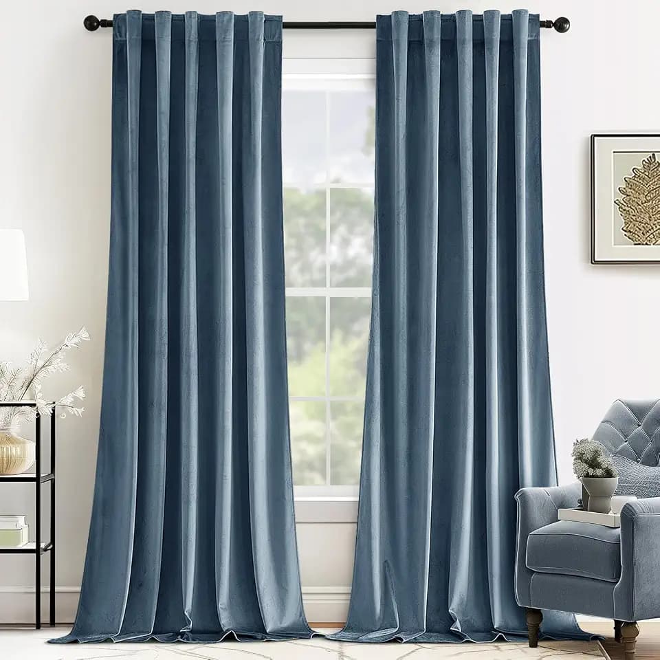 MIULEE Velvet Curtains 52x84 inches 2 Panels Stone Blue Blackout Curtains
