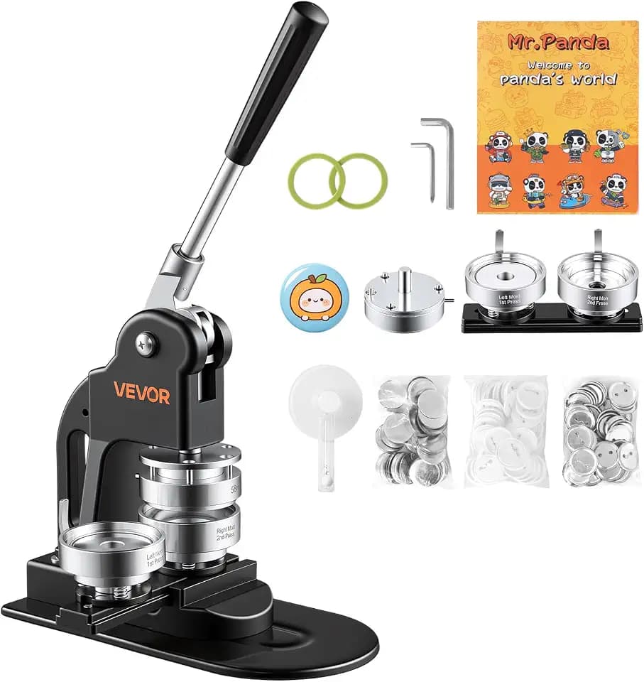 VEVOR Button Maker Machine 1" / 25 mm Pin Maker 500pcs Button Parts Black
