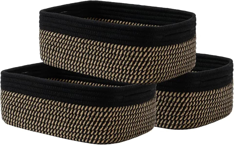 KALLAX Small Woven Storage Basket for Organizing, 12 x 8 x 4.5 inch, 3 Pack