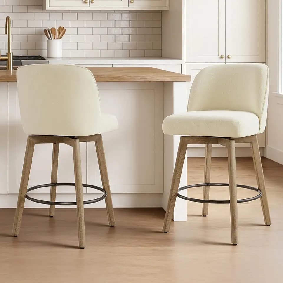 CHITA 26" Swivel Counter Height Bar Stools, Cream Fabric, Set of 2
