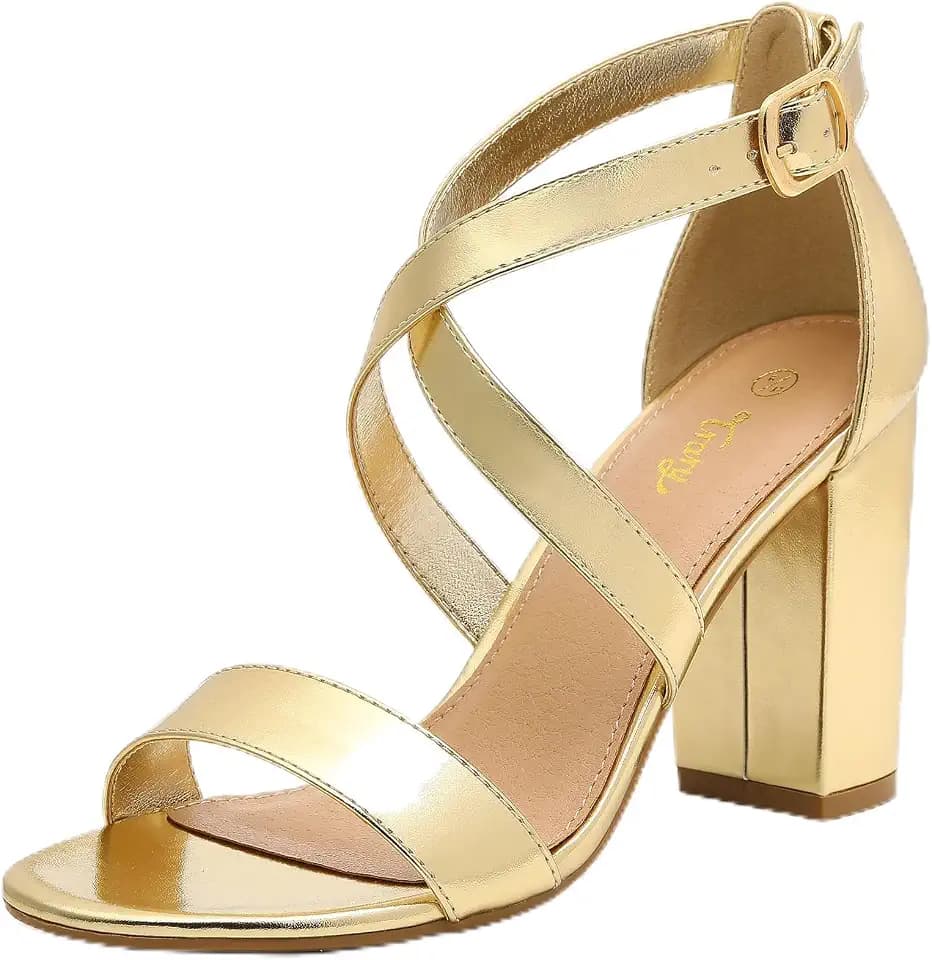 Trary Orvina Women's Block Chunky Heels Open Toe Cross Ankle Strap Sandals