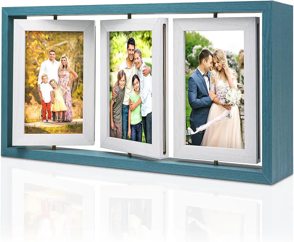 ZEEYUAN 4x6 Picture Frame Wooden Double Side Rotating 4x6 Photo Frame Rustic Collage Frame for 4X6in Pictures, Multiple Family Picture Frame for Desktop