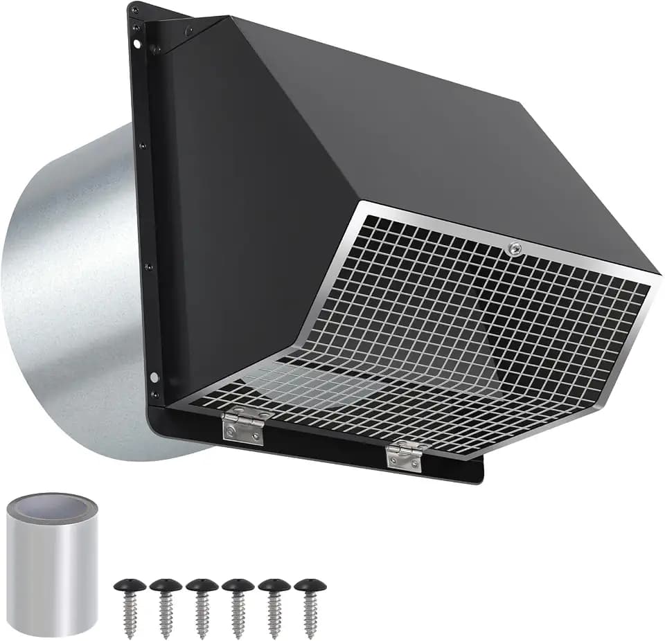 7Inch Wall Vent with Screen and Damper,Galvanized Steel Hooded Wall Vent Cover Cap Exhaust Vent Cover Outside,Exterior Vent Hood Outdoor for Kitchen Range Hood Laundry Dryer Bathroom Fan Duct Air Vent