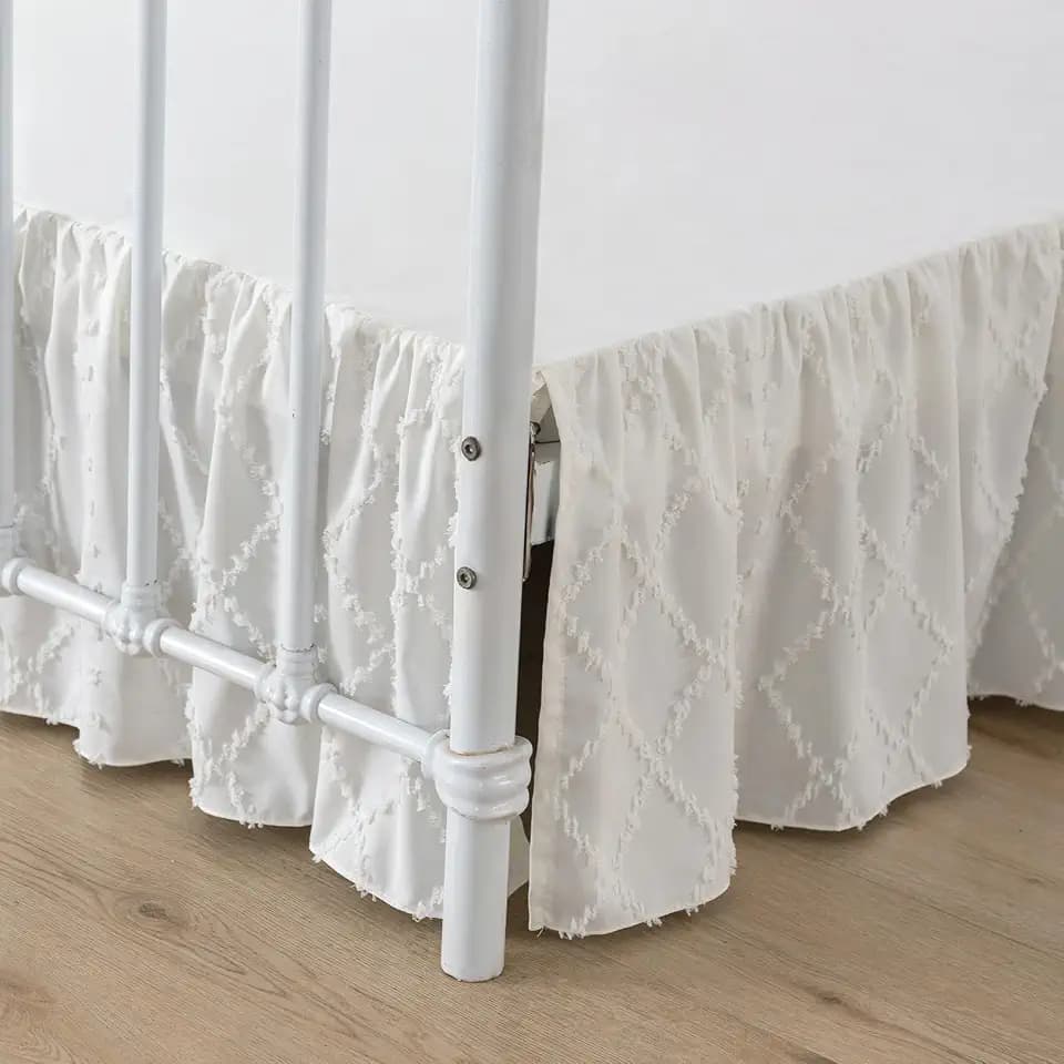 Bed Skirt King Size Ruffled Bed Skirt with Split Corners, Ivory