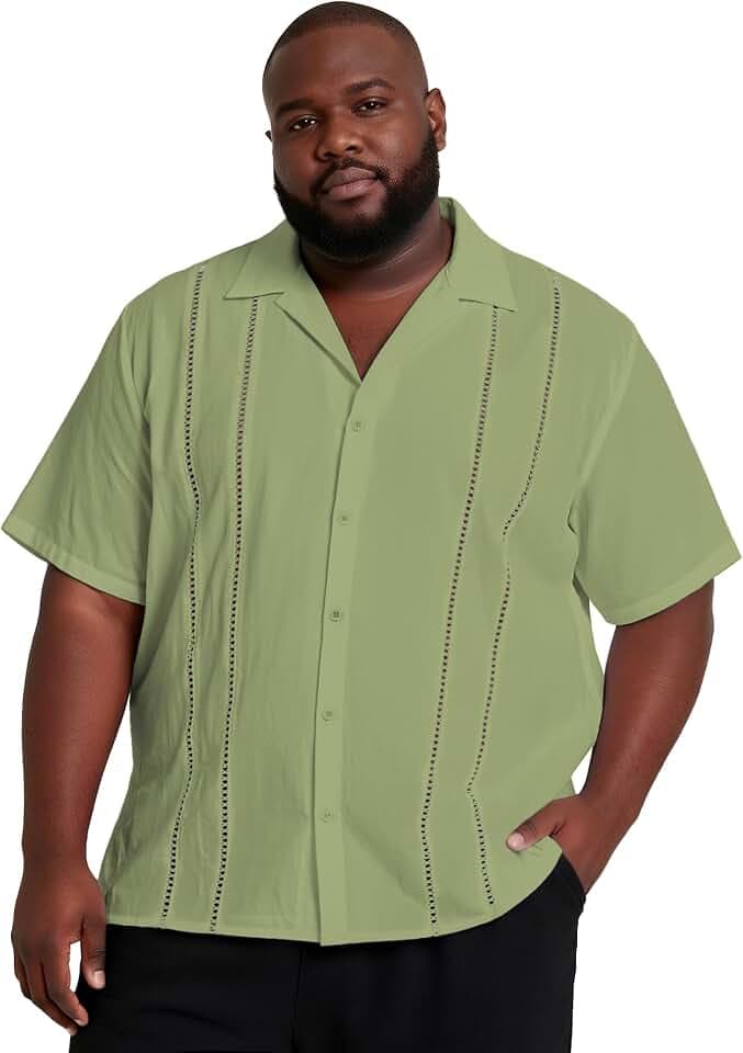Big and Tall Guayabera Shirt for Men – Cuban Short Sleeve Button Up Summer Office & Beach Dress Shirt