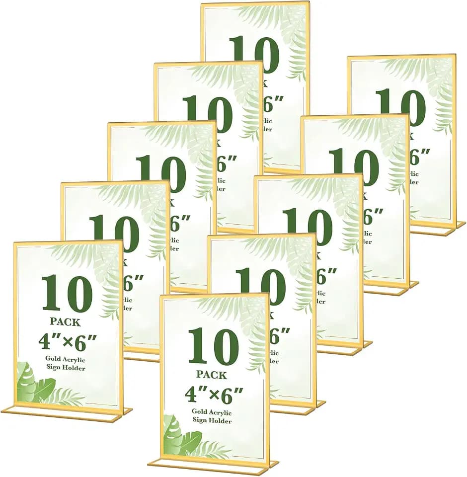 10 Pack Gold Acrylic Sign Holders 4x6 Inch Table Menu Display Holders