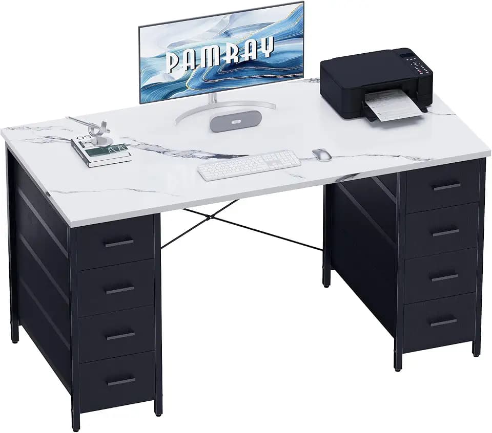 Pamray 47 Inch Computer Desk with 8 Fabric Drawers for Home Office Work