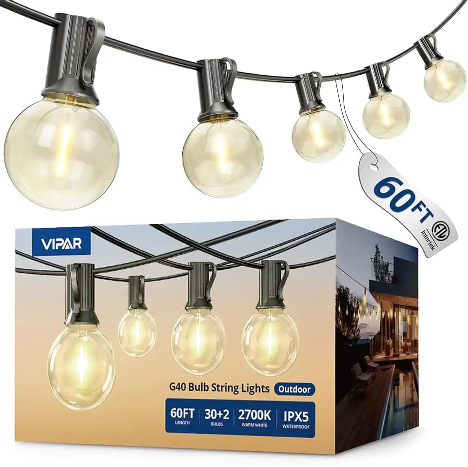 VIPAR Outdoor String Lights,60FT 32 G40 Patio Lights Waterproof for Outside