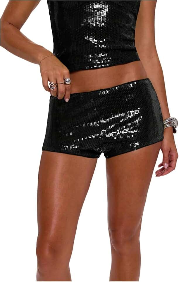 Floerns Women's Y2K Sequin Party Shorts Low Rise Mini Shorts Rave Outfits