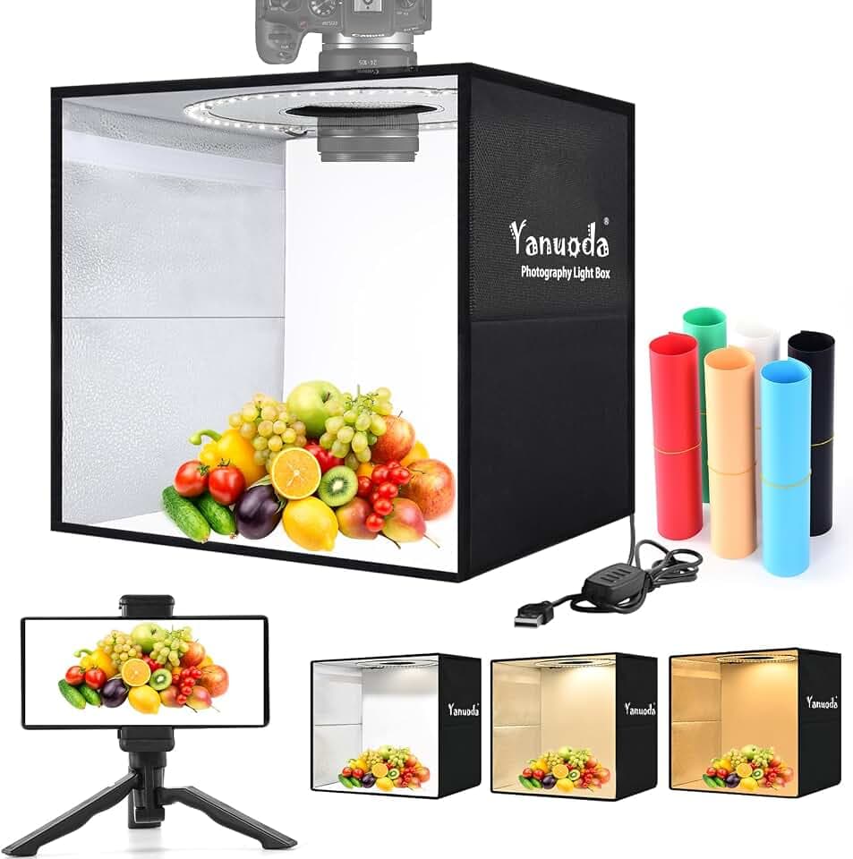 Fotozelt 30x30cm, Faltbare Mini Lichtbox mit 120 LEDs CRI>97, Dimmbare Fotobox mit 6 PVC-Hintergründen Fotostudio Lichtzelt zum Produktfotografie für Amazon Online-Shop