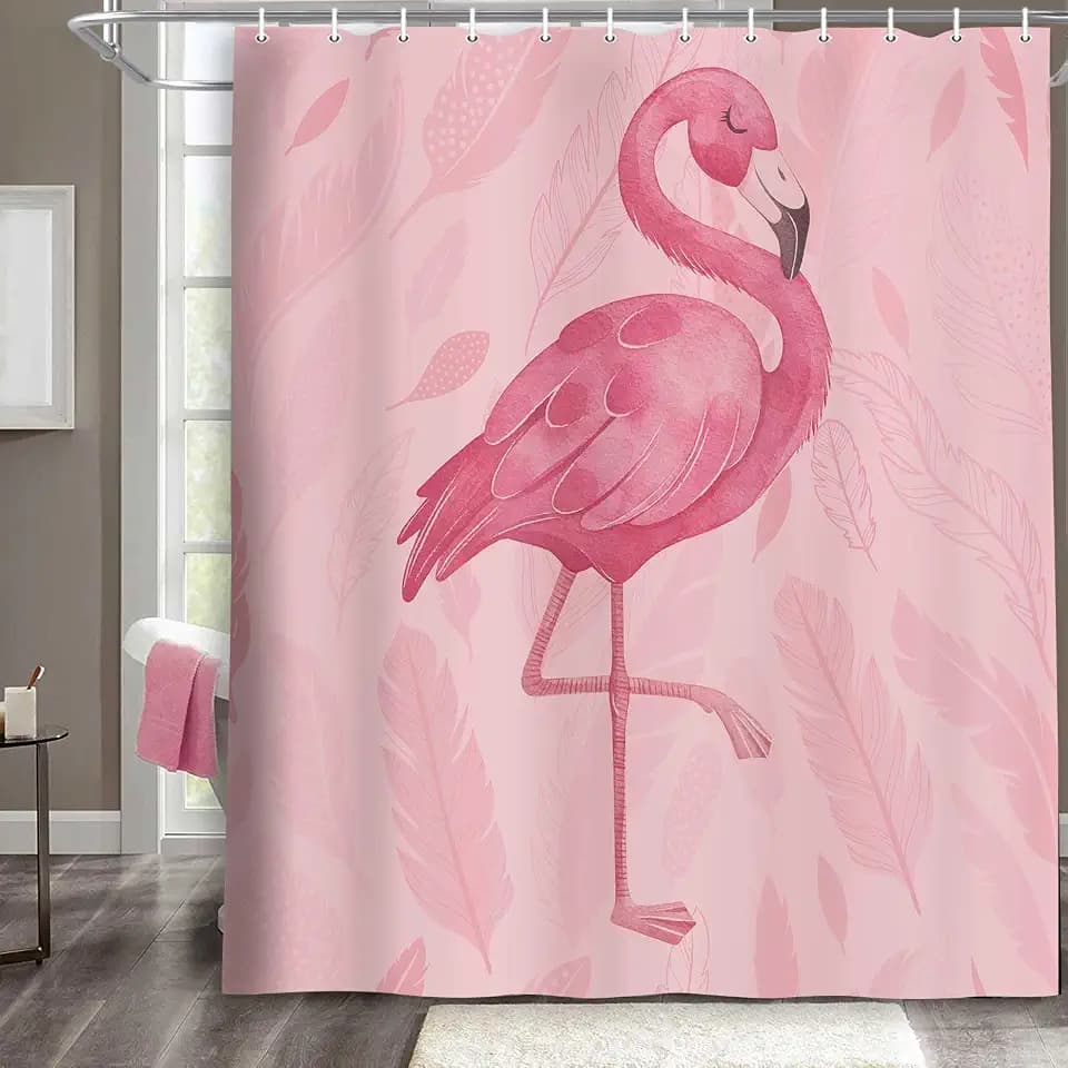 MERCHR Pink Shower Curtain, Cute Flamingo Shower Curtains, Modern Art Boho Bath Curtains, Pink Bathroom Accessories Set 71x71 Inches
