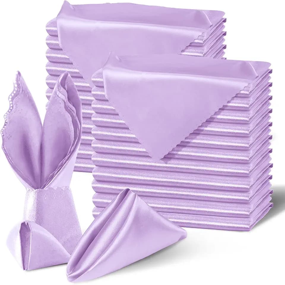 Homiest Light Purple Satin Napkins 20x20 Inch, 100 Pack Scalloped Edges