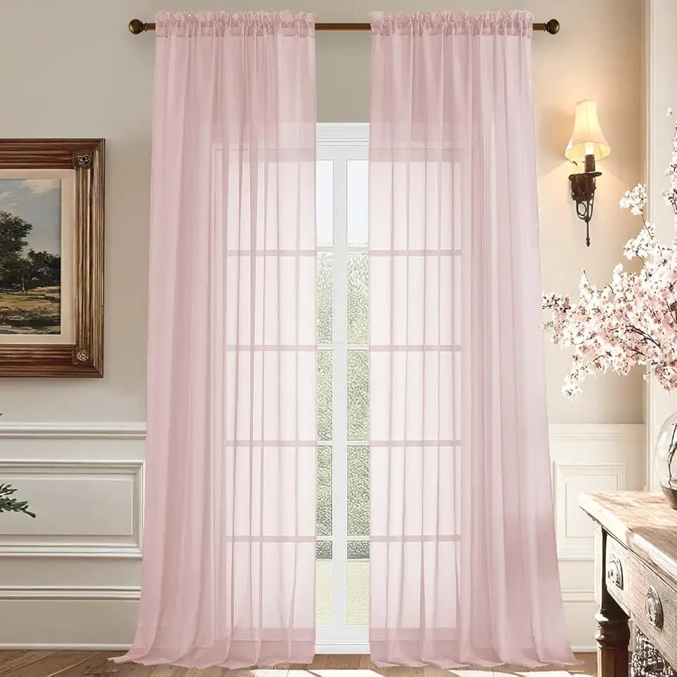 Aiyufeng Blush Pink Sheer Curtains 108 Inches Long 2 Panels Set for Bedroom Living Room, Light Filtering Rod Pocket Soft Airy Voile Drapes for Farmhouse, Each 59" W x 108" L, 2 Pack