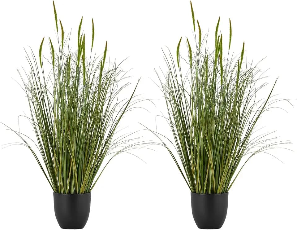 VEVOR Artificial Grass Plant, 2 Pack 35 inch Cattail Grass in Pot, Premium PVC Faux Fake Greenery Shrubs Plant for Indoor Outdoor House Home Garden Office Room Décor, Housewarming, Green