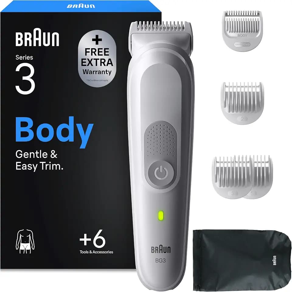 Braun Bodygroomer Series 3, Kabelloser Körperrasierer Herren, BG3575, Grau