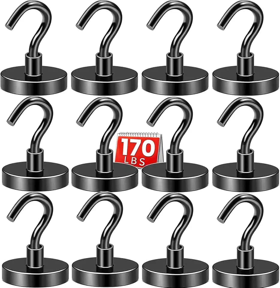 DIYMAG Magnetic Hooks,170lbs Heavy Duty Magnets with Hook Black 12 Pack