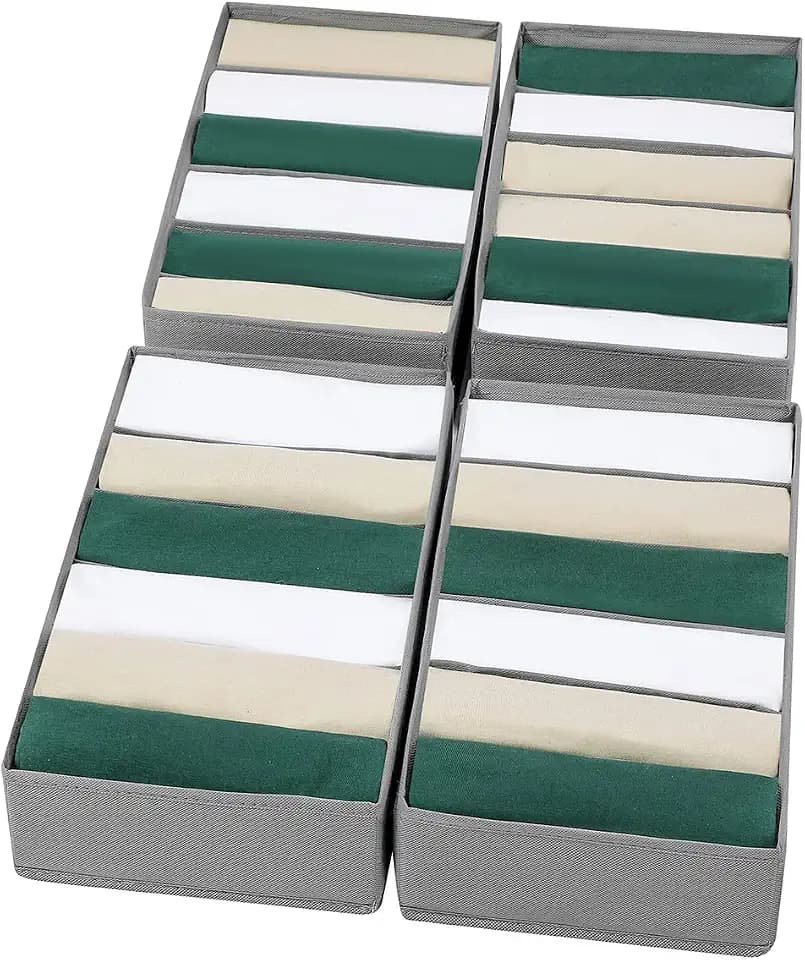 4 Packs T-shirt Drawer Organizers for Clothing,6 Grids Compartment Wardrobe Storage Box, Washable Clothes Organizer for Folded Clothes, T-shirt, Legging, Silk Scarve