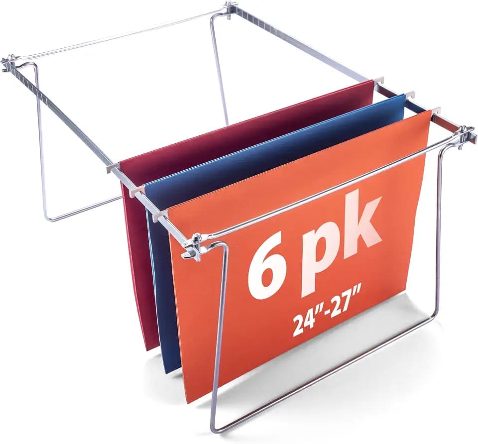 Officemate Hanging File Frame, Letter Size (Fits 24″–27″), Adjustable Heavy-Duty Steel File Drawer Organizer for Desks, Cabinets & Shelves, Set of 6 (986200)