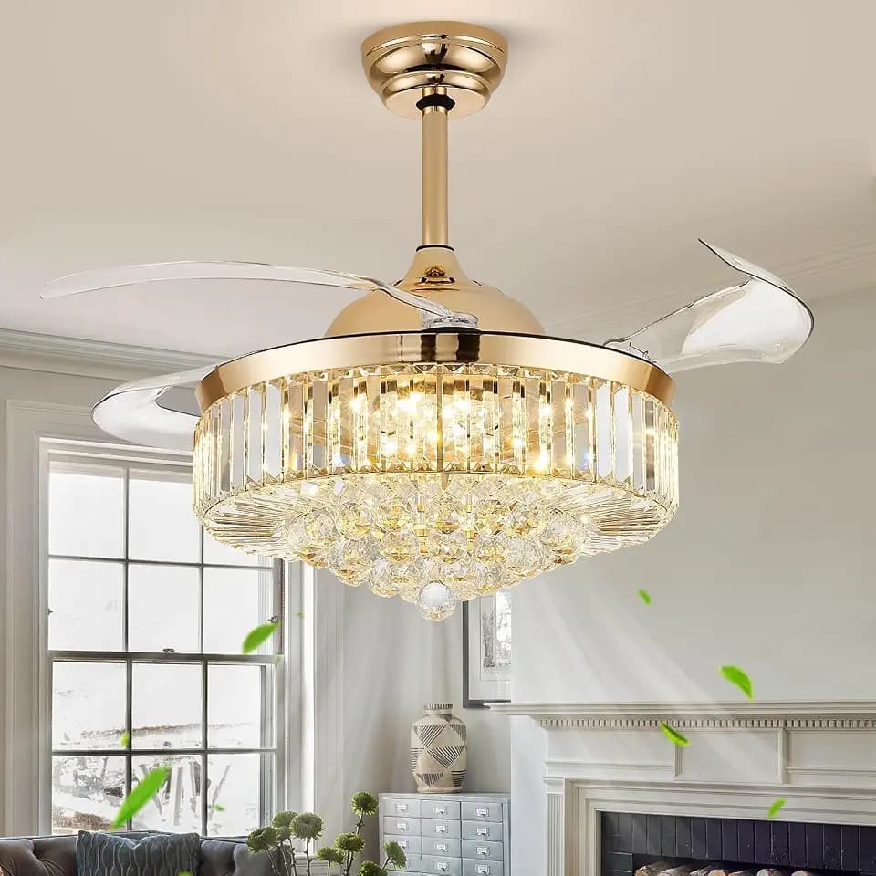 42'' Fandelier Ceiling Fan with Light, Retractable Fan, Gold