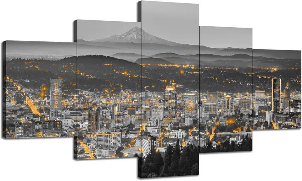 Cawpom Oregon Wall Art Mt Hood Pictures Portland Cityscape(60x32 inches)