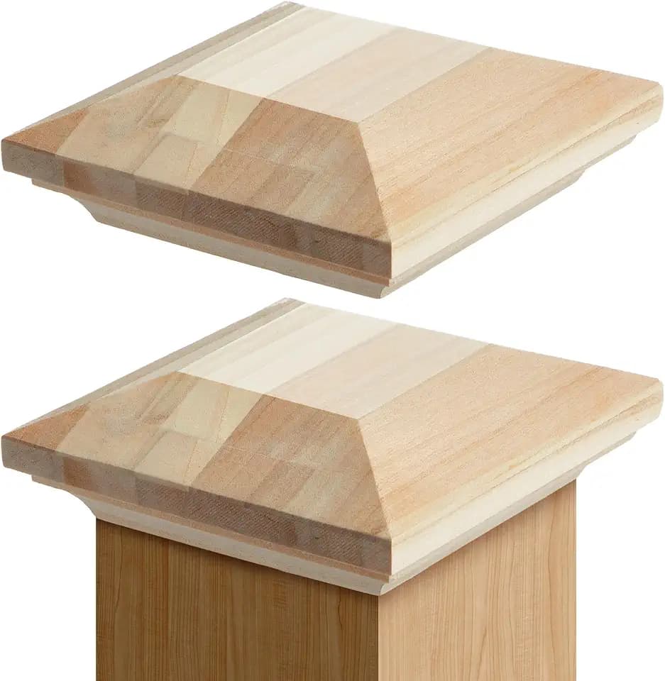 Sasylvia 2 Pcs 3" x 3" Wood Newel Post Cap Fence Post Cap for Topper Top Resistant Decking Caps for Indoor Outdoor Fences Decks and Mailboxes Cover