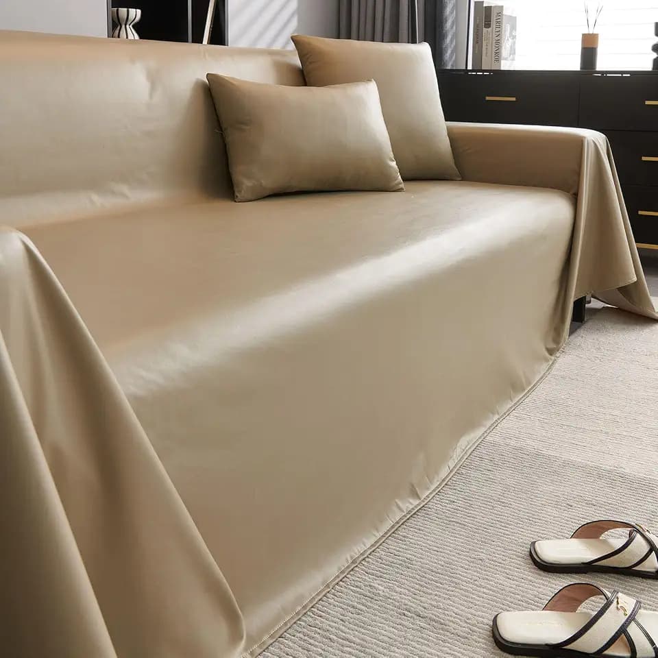 vctops Waterproof Faux PU Leather Sofa Covers for Sectional Sofa Vintage Couch Cover for Dogs Loveseat Covers Futon Cover L Shaped Cover Wipeable Couch Protector (Champagne,71"x102")